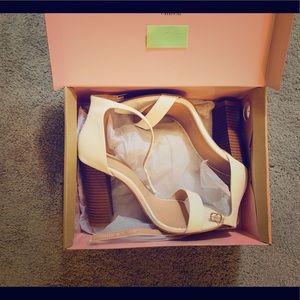 White chunky heeled sandals